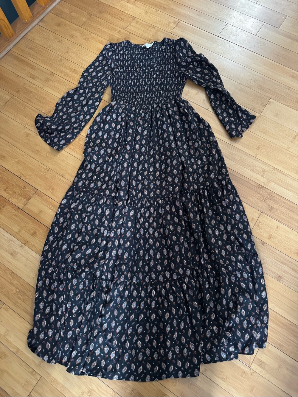 Molly Bracken Black Maxi Dress with Pink Leaf Print